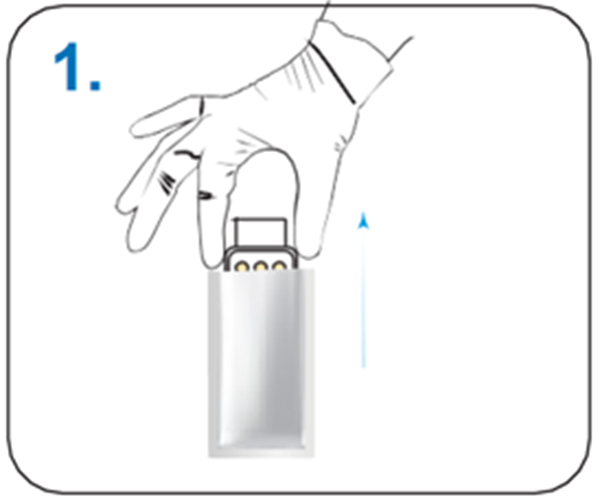 Draag schone handschoenen, neem de cartridge uit de folie.